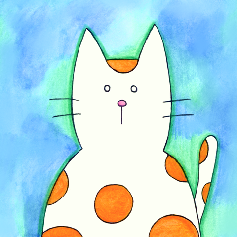 Mr Patches, a white cat with orange spots, sitting and looking bored.